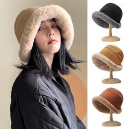 Berets Women Winter Bucket Hat Faux Fur Warm Fisherman Cap Plus Velvet Soft Panama Lady Outdoor Plush Sun