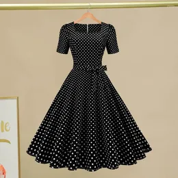 Casual Dresses Vintage Polka Dot Women Dress Classic Movie Style Square Collar Lady Elegant Timeless Retro Design Party
