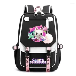 School Bags Gabby's Dollhouse Backpack Boys Girls Fashion Canvas For College Students Usb Travel Bag Kids Cartoon