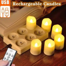 Decorative Objects Figurines Flashing Flame Home Decoration Candle with Timer Remote Charging LED Candlelight for Christmas Wedding Tea Light H240516