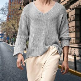 Men's Sweaters Men Sweater V Neck Easy To Match Breathable Elastic Comfortable Knit Long Sleeves Loose Pullover Clothes