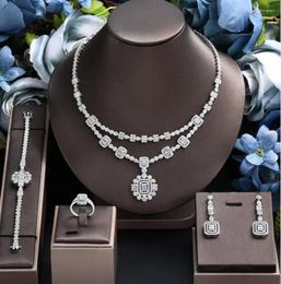 Necklace Earrings Set Fashion Cubic Zirconia Wedding Jewellery For Women Pendant Sets Dubai UAE Bridal 4 Pieces Accessories