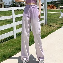 Women's Jeans Adjustable Gradient Light Purple Denim Pants Summer High Waisted Loose Slim Straight Leg Spring Trousers