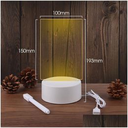 Night Lights Note Board Led Light Usb Mes Holiday With Pen Gift For Children Girlfriend Decoration Bedside Lamp Drop Delivery Lighting Dhtie