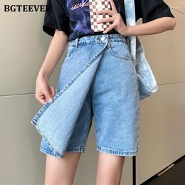Women's Shorts BGTEEVER Stylish Loose Pockets Female Denim Skirt Spring Summer Fashion High Waist Ladies Split A-line Jeans