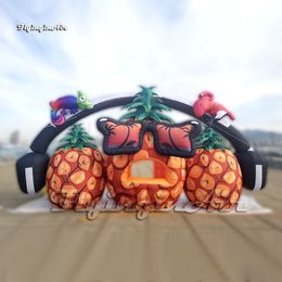 Attractive Large Mobile Inflatable Pineapple House Stage DJ Booth Air Blow Up Ananas Cabin With Headphone For Party Event