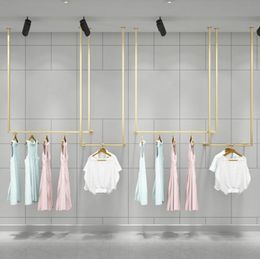Hooks Rails Golden Clothing Store Display Rack Floor Double Hanger Women039s Shop High Cabinet Shelf3468326