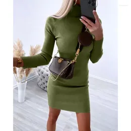 Casual Dresses 2024 Spring Autumn Women's Clothing Fashion High Collar Stretch Knitted Sweater Dress Comfortable