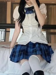 Clothing Sets Set Uniform Girl Sweet White And Japanese Korean Kawaii School Plaid Cosplay Anime Cute Pleated Women Shirt