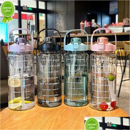 Water Bottles New 2 Litre Bottle With St Female Jug Girls Portable Travel Fitness Bike Cup Summer Cold Time Marker Drop Delivery Home Dhakn