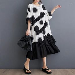 Casual Dresses NYFS 2024 Summer Vintage Womens Vestidos Robe Ete Loose Patchwork Short Sleeve Chiffon Long Dress