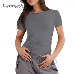 Women's T Shirts Tees Short Sleeve Sexy Slim-Fit Top Cute Shaping Tight Soild Color Crop-Top Stylish Tee Round Neck Shirt Breathable