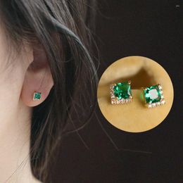 Stud Earrings Aide 925 Sterling Silver Emerald Square Zircon For Women 18K Gold Simple Luxury Fine Jewellery Party Gift