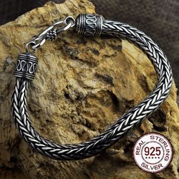 S925 Metal Made Antique Sterling Silver Viking Bracelet as a Mens Gift with Wooden Box 240513