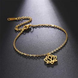 Anklets Fashionable stainless steel ankle bracelet golden lotus chain ankle bracelet female ankle bracelet d240517