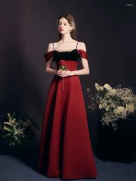 Party Dresses Wine Red Prom Vintage Black Velvet A-line Beading Bridal Toasting Attire Spaghetti Strap Backless Evening Gowns