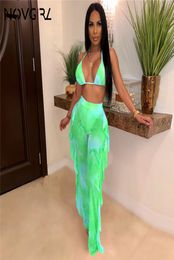 Neon Green Hollow Out Bodysuit Ruffle Mesh Pants Bikini Set Two Piece Swimsuit Women Plus Size Swimwear Drop5665331