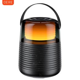 Speakers QERE HF55 Mini Portable Wireless Speaker Outdoor Subwoofer With Led Flashing Colorful Metal Bass Speaker