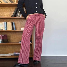 Women's Pants Y2K Striped Long Drawstring Women Korean Vintage 90s Female Trousers With Pockets Sweatpants Bottoms Streetwear
