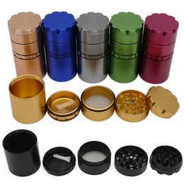5 Layers 55mm Aluminium Alloy Smoking Polygon Petal Herb Grinder With Large Capacity Storage Container