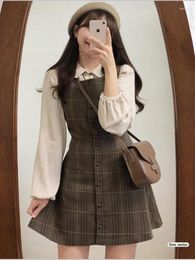 Casual Dresses Matching Plaid Shirt Dress Outfits S Fashion Chic Korea Cute Sweet Kawaii Girls Sleeveless Vest Tank Feminine Vestidos