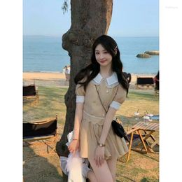 Work Dresses 2024 Set Female Doll Collar Bubble Sleeve Top Summer Pleated Half-body Skirt Upscale And Versatile Two-piece Y2K