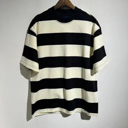 2024ss Fashion Jun Striped Vintage Oversized T-shirt Casual Versatile Tees Streetwear Crop Top Woman Clothes Mens Clothing 240516