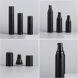 Packing Bottles Wholesale 15Ml 30Ml Black Airless Bottle Lotion Cream Pump Plastic Container Vaccum Spray 50Ml Cosmetic Dispenser For Dhkxf