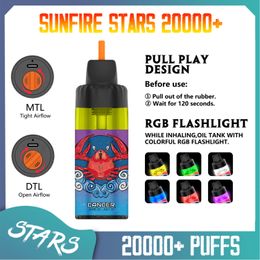 New Sunfire Stars 20000 PUFF Vapes Disposable Vaper Pen mesh coil 20K PUFFS Refillable 3 Times 12 Flavours Pods E zigarette 0%2%5% Air-adjustable E cig Device 2024 FR NL hot