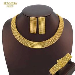 Wedding Jewelry Sets SUNNESA Womens Short and Fat Necklace Set Dubai Gold Plated Bracelet African Fashion Punk Party Bride