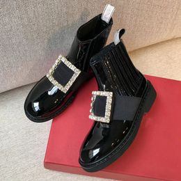 Hot sale-Martin boots women's New shoes rhinestone square buckle boots Martin boots flat women female