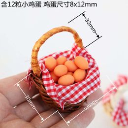 NewDollhouse Miniature food Red Checked Egg Basket Duck eggs Model Scene for blyth s Doll Decoration Accessories