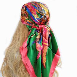 Bandanas Durag Spring And Autumn Female Satin ScarfBig Square Scarves Hijabs PrintedWomen ScarfPurple Polyester Silk Scarf Shl 90*90cm J240516