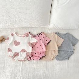 Clothing Sets 2024 Baby Girl Short Sleeve Clothes Set Cute Heart Print Infant Outfits Toddler Summer T Shirt Shorts 2pcs Suit