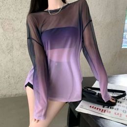 Hollow back strap with thin ice silk gradient loose sun protection shirt for women's 2024 summer new French top