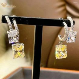 Dangle Earrings Wong Rain 925 Sterling Silver Radiant Cut Citrine High Carbon Diamond Gemstone Drop For Women Wedding Party Jewelry