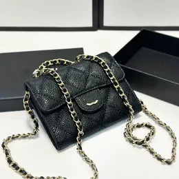 Caviar Leather Mini Square Flap Wallet Women Designer Bag Gold Hardware Enamel Buckle Luxury Card Holder Purse Matelasse Chain 12x10cm Shoulder Cross Handbag