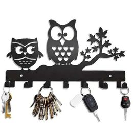 Robe HooksMulti-Purpose Black Metal Owl Key Holder for Door Corridor Foyer BedroomDormitory - 7 Hook Racks wall decor H240516