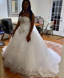 Abiti eleganti lunghi innamorati in cristallo in tulle abiti da sposa aline in perline di scansione treno maniche bianche vestido de novia avorio pizzo su ba