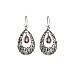 Dangle Earrings High Quality Drop-Shaped Arabesque Pattern Purple Gemstone For Women Fashion Romantic Wedding Party Accessories Gifts