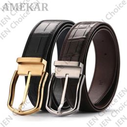 Belts AMEKAR Brand Real Crocodile For Men Alligator Genuine Leather Luxury Strap Male Buckle Belt Vintage Jeans