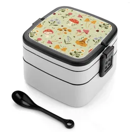 Dinnerware Mushrooms And Wildflowers Bento Box Leak-Proof Square Lunch With Compartment Mushroom Flowers