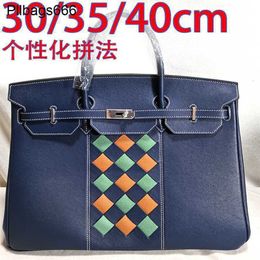 Tote Bags Hac 40cm Handbags Designer Bag Handmade Custom Spliced Platinum Togo Leather Swift Customised Mens Genuine Handbag