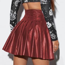 Skirts Women Faux Leather Pleated High Waist Mini Short Skirt Streetwear A Line For Skater Night Clubwear