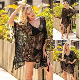Women's Solid Color Cover Up Swimwear Embroidered Loose Beachwear Mesh Perspective Breathable Summer Thin Costume For Women 2024