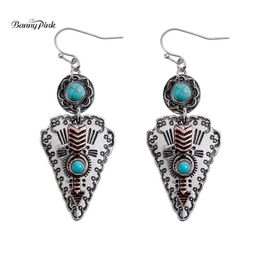 Banny Pink Tribal Turquoises Stone Dangle Earrings For Women Ethnic Metal Arrow Statement Drop Earrings Vintage Stone2519374