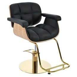 Elegant Classic Hydraulic Wooden Salon Chair, With Heavy Duty Hydraulic Pump Adjustable Barber Chair for Beauty Salon Spa Equipment, Black