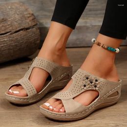 Casual Shoes 2024 Summer Women Wedge Slippers Plus Size Retro Flower Roman Sandals Woman Lightweight Non Slip Beach Slides Female