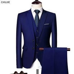 Suits For Men Blazers Set Elegant Wedding Luxury 3 Pieces Business Formal Vest Pants Full Coats Jackets 240514