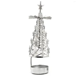 Candle Holders Rotating Candlestick Christmas Tree Shape Romantic Gift Tealight Holder Decoration Desktop Tray Stainless Steel Wedding Party